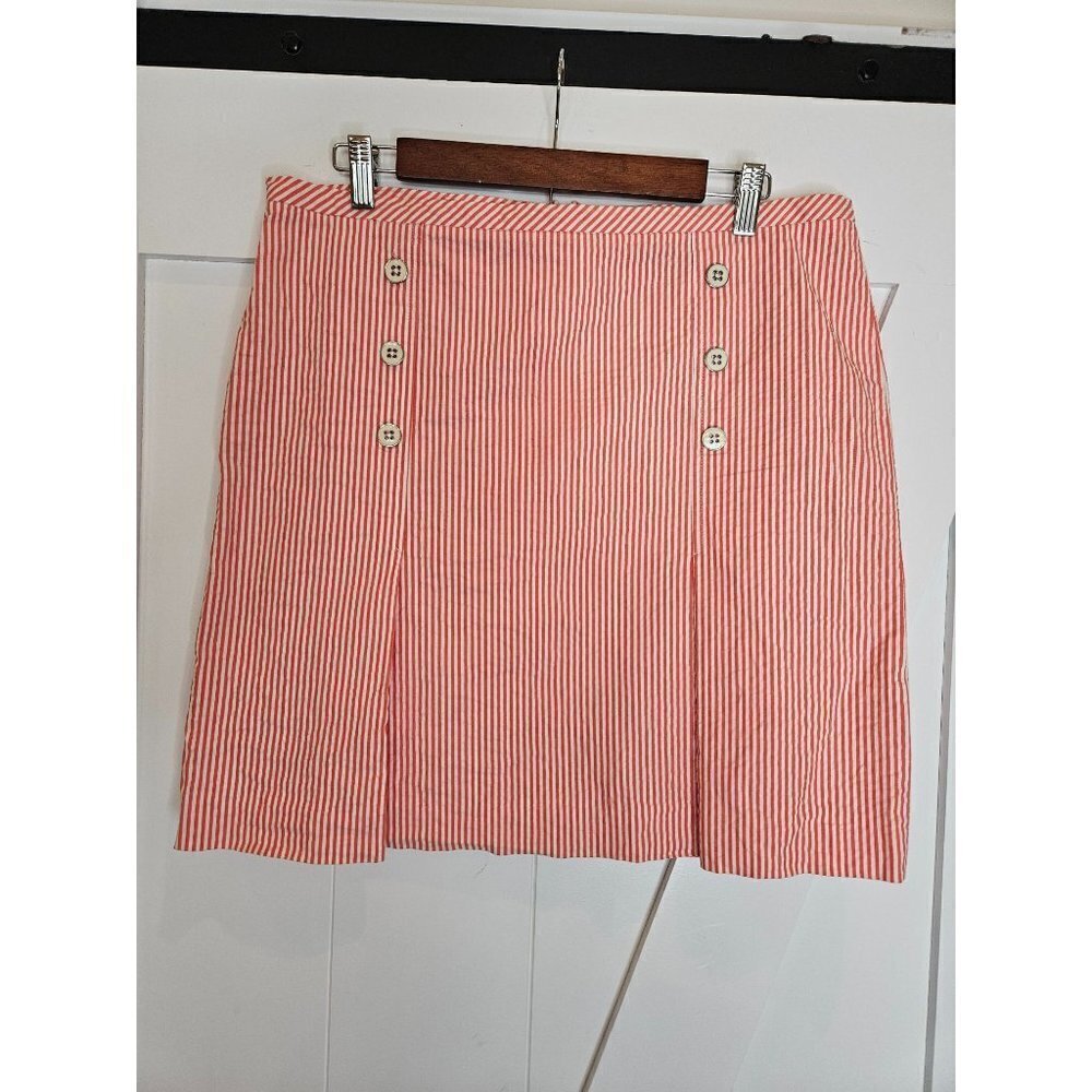 ELLIOTT Lauren Seersucker Coral and White Stripe Skirt Size‎ 12 Vintage EUC